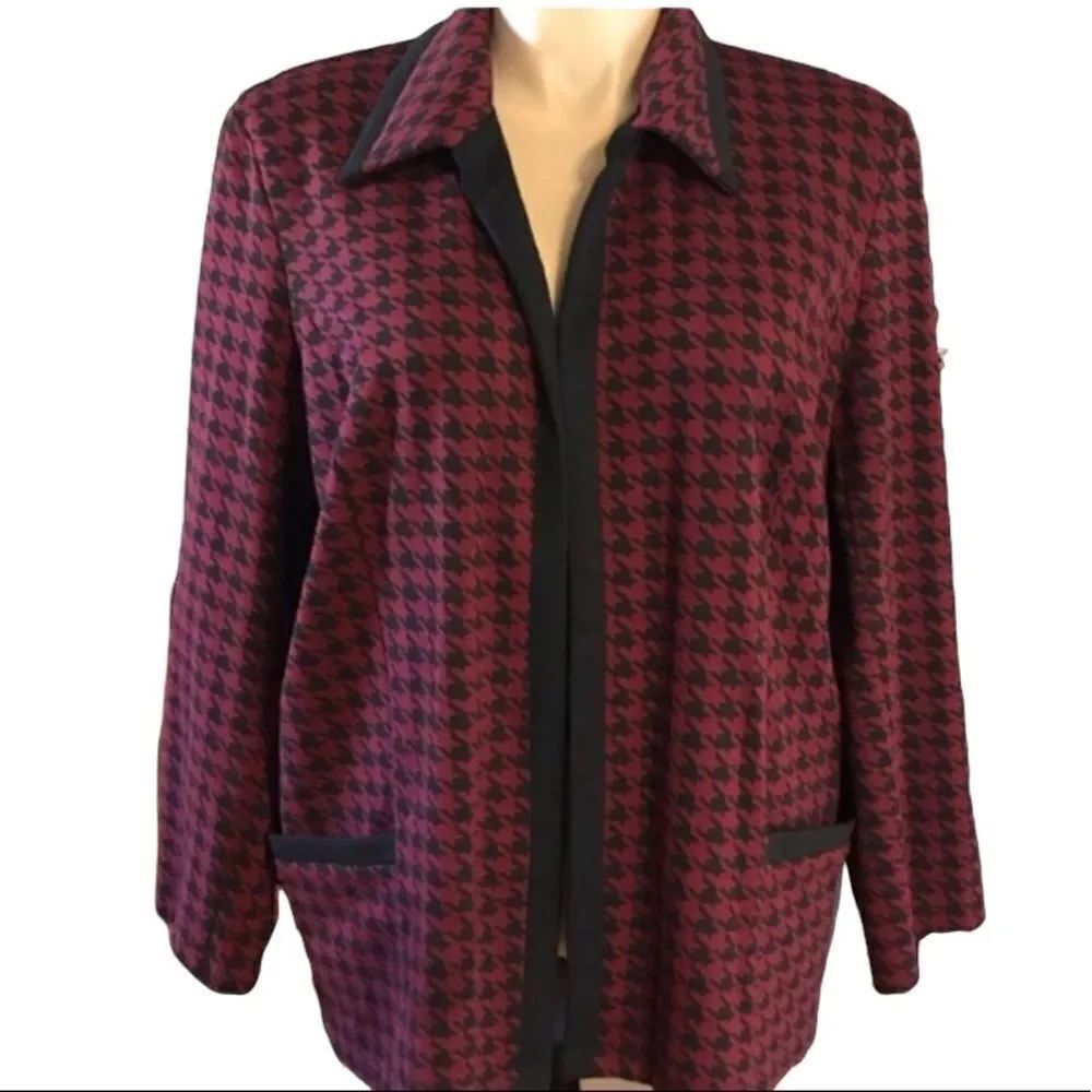 Bon Worth XL Houndstooth Jacket Black & Wine Color